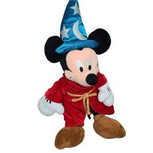 The Disney Store Sorcerer Mickey Mouse Plush Fantasia Blue Hat Red Cloak 22" Tal